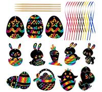 12Pcs Easter Scratch Art Paper Eggs Kit, Magic Rainbow Scratch Crafts for Kids Easter Egg Decorating & Party Favors (Style 1)