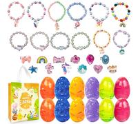 12Pcs Easter Surprise Eggs with Cute Bracelet & Ring Inside Premium for Easter Theme Party Favors, Supplies for Easter Egg Hunt, Basket Stuffers/Fillers, Classroom Prize Supplies Toddler Boys Girls