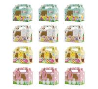 12Pcs Easter Themed Gift Boxes with Handles and Clear Window 6.3x6.1x3.54Inch for Holding Candy Chocolate Desserts Holiday Gift