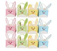 12pcs Easter Treat Boxes Happy Easter Gift Boxes Bunny Eggs Basket aster Bunny Basket Bags Cookie Holder with Handle for Kids, 4 Color