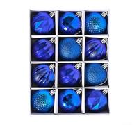 12PCS Electroplated Christmas Ball Set Colorful 6CM Decorations with Easy Hanging Features (Blue)