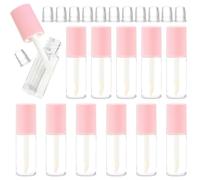 12Pcs Empty Lip Gloss Tubes, Visible DIY, 1.2ml Pink Round Lipgloss Tubes, Cosmetic Liquid Blush Bottles with Rubber Inserts and Sponge Tip for Samples Travel Split(Pink Cap)