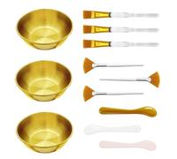 12Pcs Esthetician Facial Supplies 3 Gold Facial Bowls 3 Mud Mask Applicators 3 Fan-Shaped Brushes 3 Flat Brushes - Facial Bowl and Brush Set & DIY Face Mask Mixing Tool Kit