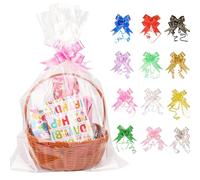 12pcs Extra Large Cellophane Bags for Hampers with 12pcs Pull Bows,30x 40Inch Clear Cellophane Gift Bags For Hamper Making Christmas Easter Valentine's Day Gift Baskets (Clear3, 75 * 100CM)