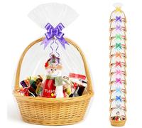 12Pcs Extra Large Cellophane Bags with Pull Bows, AGOBUHE 30 x 40 Inches Cellophane Wrap for Hampers, Cellophane Wrap bags for Hamper Making Easter Father's Day Gift Presents Packaging