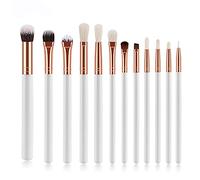 12Pcs eye makeup brush set, wooden handle eyeshadow, eyebrow eyeliner, mixed powder applicator white