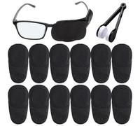12pcs Eye Patches for Glasses, and Eyeglass Cleaning Brush, Non-Woven Fabric Glasses Eye Patch to Cover Left Right Eye Improve Vision for Kids' & Adults' Lazy Eye Amblyopia Strabismus(Black)