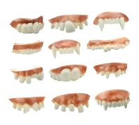 12Pcs Fake Teeth, Vampire Teeth, Ugly Demon Joke Teeth Adult, Billy Bob False Teeth Funny Teeth Set for Adult Halloween Masquerade Costume Party Favors