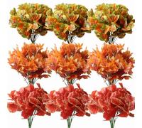 12PCS Fall Decor Artificial Maple Leaves Branches Plants Indoor Outdoor Autumn DIY Orange Fake Greenery Maple Wreath Shrubs for Front Porch Vase Garden Thanksgiving Centerpiece Fireplace Halloween