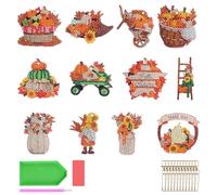 12Pcs Fall Diamond Art Keychain Kit,5D DIY Rhinestone Mosaic Making,Autumn Gnome and Pumpkin Ornaments,Full Drill Double Sided Diamond Painting Keychains for Thanksgiving Party Decor Craft Gifts