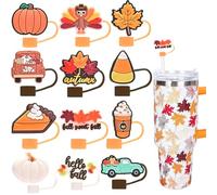 12pcs Fall Straw Toppers for Stanley Cup Thanksgiving Autumn Straw Covers 10mm Silicone Drinking Tip Covers for Stanley Cup Accessories