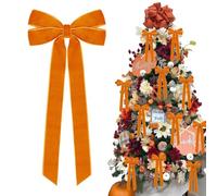12Pcs Fall Velvet Ribbon Bows Tree Decorations,5in x 10in Orange Christmas Ornaments for Tree Home Thanksgiving Party Front Door Wreath Holiday Decor