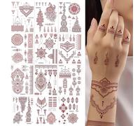 12pcs Fashionable Brown Red Retro Tattoo Stickers - Charm Tattoo Stickers Are Waterproof Removable Temporary Body Stickers Body Art Fashion Decoration Set For Neck, Chest, Arms, Wedding, Festival
