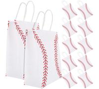 12pcs Favor Bags with Handles, Small Baseball Paper Gift Bags White | Foldable Kraft Paper, Large Capacity, Not Easy to Tear, Birthday and Valentine's Day Use, Party Supplies