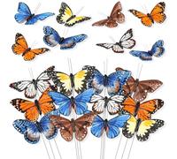 12Pcs Feather Butterflies for Crafts Monarch Butterfly Decorations 3D Butterfly Floral Picks Artificial Butterflies on Picks for Bouquets Flowers Butterfly Garden Stakes Halloween Wedding Wall Decor