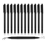 12pcs Felt Tip Pens Dual Tip Drawing Pen Black 0.5mm Quick Drying Fineliner and 1.3mm High Volume Brushtip No Smudming for Art Drawing Sketching, Markers Colouring, Handwriting for Plastic and Metal