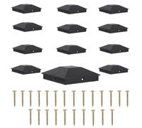 12pcs Fence Post Caps, Black Plastic Post Top Covers 4 x 4 Inch Waterproof Fence Topper Plug with Screws Protect Wooden Poles from Cracking for Deck Yard Mailbox Patio