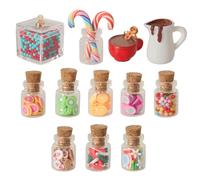 12PCS Festival Doll House Accessories Christmas Candy Jar with Cork Lid Realistic Slices and Gingerbreads Decoration Festival Scene Decoration Set