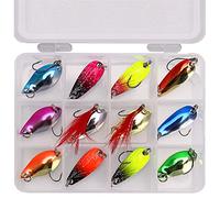 12Pcs Fishing Spoon Lure Set, Single Hook Metal Baits for Trout, Colorful Trolling Spoon Lures Casting Spinner Bait Fishing Jig Spoon Lure, Char and Perch Fishing with Tackle Box (A)