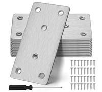 12Pcs Flat Brackets for Wood, 100×50mm Heavy Duty Metal Mending Plates with Screws, Stainless Steel Flat Joining Plates Metal Connector Plate for Timber Fixing Wood Furniture, DIY