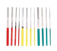 12Pcs Flat File Set, Mini Diamond Manual Files with Comfortable Ergonomic Handle, High Hardness Plated Grinding Tools for Wood Metal Ceramics, 50 x 180mm
