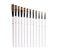 12pcs Flat Head Paintbrush Set Nylon Hair Paint Brush Set for Acrylic Oil Watercolor Painting Artist Professional Painting Kits White