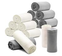 12PCS Fleece Throw Blankets Bulk 60 x 50 in Soft Blankets Fabric Warm Lightweight Wool Blanket Cozy Coverlet for Beds Sofas Home Wedding Season(Beige + Light Gray)