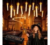 12Pcs Floating Candles with Magic Wand Remote, Hanging Flameless LED Candles, Battery Operated (Not Included) Flickering Taper Warm Lights for Halloween Christmas Party Home Garden Decor Gifts