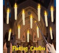 12Pcs Floating Candles with Wand Remote, Magic Hanging Candles, Flickering Warm Light Flameless Floating LED Candle Lights with Wand Remote, Battery Operated Taper Candle for Halloween Decoration