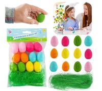 12Pcs Flock Easter Eggs with Green Grass Set, Foam Eggs for Easter Crafts, Photo Props, Easter Egg Hunt Party Decor, Basket Stuffers, Garden and Nest Decorations