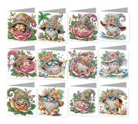 12PCS Flower Goblin DIY Diamond Art Mosaic Postcards with Envelopes Diamond Art Painting Greeting Card Kit for Birthdays Thanksgiving and Holidays