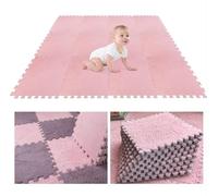 12Pcs Foam Play Mat 30x30x1cm Puzzle Play Mats Floor for Kids Soft Plush Interlocking Foam Mat Set with Edges for Floor Protection Yoga Fitness Workout Mats kids Play Mats (pink)