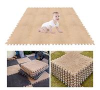 12Pcs Foam Play Mat 30x30x1cm Puzzle Play Mats Floor for Kids Soft Plush Interlocking Foam Mat Set with Edges for Floor Protection Yoga Fitness Workout Mats kids Play Mats (Khaki)
