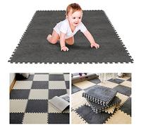12Pcs Foam Play Mat 30x30x1cm Puzzle Play Mats Floor for Kids Soft Plush Interlocking Foam Mat Set with Edges for Floor Protection Yoga Fitness Workout Mats kids Play Mats (grey)