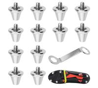 12Pcs Football Studs, Metal Studs, Football Boots Rugby Boot Stud Football Shoe Stud Replacement with Wrench, Compatible with Nike Puma, New Balance (13mm + 15mm) Silver