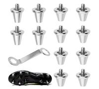 12pcs Football Studs Replacement, Metal Rugby Studs, Rugby Boot Stud Compatible with Nike Compatible with Puma, Metal Stud Football Boots for Men with 1 Spanner, 13/15mm Silver