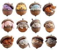 12PCS Forest Animal Acorn Ornaments - Cozy Forest Woodland Christmas Ornaments for Christmas Tree - Pine Cone Animal Decor, Squirrel Acrylic Hanging Ornament for Home Decor (6, B)