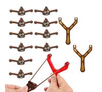 12pcs Funny Poo Slingshot Toy Set for Kids Adults-2 Brown Catapult Poo Slingshot with 10 Brown Mochi Squishy Toys Joke Gifts,Poop Finger Shooting Slingshot Prank Toy for Kids,Xmas Stocking Filler