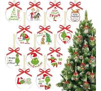 12Pcs G-rinch Christmas Decorations, Christmas Tree Ornament G-rinch Pendants for Hanging on Xmas Tree, Funny Acrylic Decorations Winter Home Holiday Party Supplies