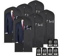 12Pcs Garment Bags for Hanging Clothes, 6Pcs Suit Covers (120x60cm) with Clear Window & Card Holder, 6Pcs Breathable Shoe Bags, Moth-Proof Non-Woven Clothes Protector for Suit, Coat, Dress