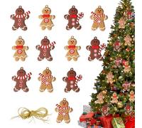 12Pcs Gingerbread Christmas Tree Decorations, Ginger Man Hanging Ornaments Clay Pendants Mini Gingerbread With Strings Festive Decor for Xmas Tree, Wreath