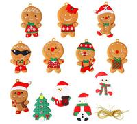 12pcs Gingerbread Ornaments, Gingerbread Christmas Tree Decorations, Assorted Gingerbread Man Designs with Strings, Easy to Hang Decorations Christmas Trees, Fireplace Mantels, and More