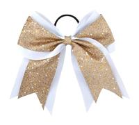 12pcs Girls Cheerleading Hair Bow Glitter Ribbon Bows Women Elastic Band Ponytail Hair Holder For Woman Girl(Champagne)