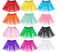 12Pcs Girls Light up Tutu Skirt,Stars Sequins LED Tutus Skirt,Layered Ballet Tutu Princess Tulle Dress for Dress up Party Green, Adjustable