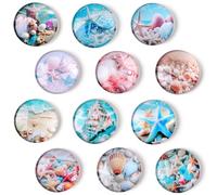 12PCS Glass Refrigerator Magnet Fridge Sticker Ocean Pattern Refrigerator Magnets Funny Starfish and Seashells Round Fridge Sticker Decoration for Kids Kitchen Cabinet School Office Whiteboard (Ocean)