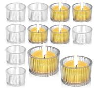 12Pcs Glass Tea Light Candle Holders, 5.5cmx3.5cm Clear Tealight Holder, Mini Ribbed Votive Candle Holders for Wedding, Birthday Party Supplies, Christmas Home Decor, Table Centerpiece, Festival