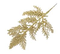 12Pcs Glitter Artificial Pine Needles, Christmas Tree Branches Leaves Fake Floral Branch Picks Stem for Wreaths DIY Xmas Decor (Gold)