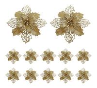TOYANDONA 12pcs Glitter Poinsettia Christmas Artificial Flowers Christmas Tree Floral Ornaments Decorations Xmas Tree Pendant Christmas Wreath Filler (Golden)
