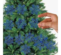 12PCS Glitter Snowflake Ornaments for Christmas Trees, Blue Christmas Decorations, 10cm Plastic Hanging Snowflakes Blue Baubles for Craft, Snowflake Decorations for Xmas Winter Indoor Ceiling or Tree