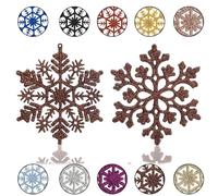 12Pcs Glitter Snowflake Ornaments for Christmas Trees Decorations Brown,Xmas Snow Flakes Coffee Christmas Hanging Decoration,Plastic Sparkly Snowflake Baubles for Xmas Tree Decoration Craft Home Décor